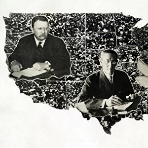 PRESIDENTIAL MAP, c1912. Photomontage of Presidents Theodore Roosevelt, Woodrow Wilson