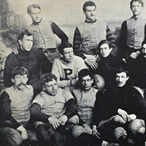The Princeton football team of 1890. Holding the football is the captain of the team, Edgar Allan Poe, grand-nephew of the poet