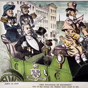 The Progress of Snobbery. American cartoon, 1884, satirizing President Chester Alan Arthurs love of luxury and aristocratic trappings