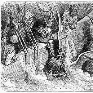 RABELAIS: PANTAGRUEL. Panurges fear of death at sea (IV, 20). Wood engraving after Gustave Dor
