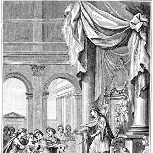 RACINE: ESTHER, 1689. A scene from Jean Baptiste Racines tragedy, Esther. After an engraving from the 1689 edition