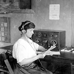 RADIO SCHOOL, c1921. Mary Texanna Loomis with her radio apparatus at her radio school