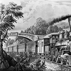 RAILROAD: EXPRESS TRAIN. Lithograph by Currier & Ives, c1850