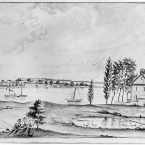 RARITAN RIVER, 1809. Robert Fultons steamboat on the Raritan River in Perth Amboy, New Jersey