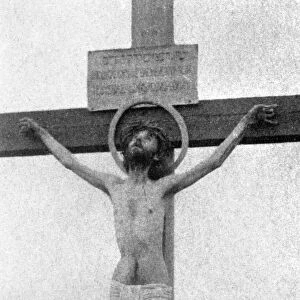 A reenactment of the crucifixion of Jesus. Photographed by Fred Holland Day, 1898