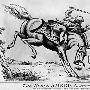 REVOLUTIONARY WAR: CARTOON. The Horse America Throwing his Master. English cartoon, 1779, predicting the outcome of the American Revolutionary War