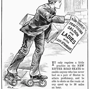 ROLLER SKATE AD, 1896. English newspaper advertisement, 1896