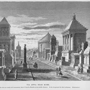 ROME: APPIAN WAY. A restoration of the Via Appia near Rome. Wood engraving, late 19th century