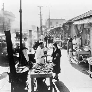 SAN FRANCISCO, 1933. Seafood stalls at Fishermans Wharf, San Francisco. Photograph