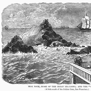 SAN FRANCISCO: SEAL ROCK. Seal Rock, home of the great sea lions, and the Cliff House, San Francisco, California. Wood engraving, 19th century