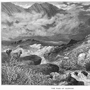 SCOTLAND: PASS OF GLENCOE. View of the Pass of Glencoe in the Scottish Highlands. Wood engraving, c1875, by Edward Whymper after Townley Green