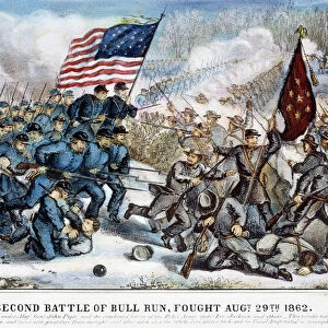 SECOND BULL RUN, 1862. The Second Battle of Bull Run (Manassass, Virginia), 29-30 August 1862: contemporary lithograph by Currier & Ives
