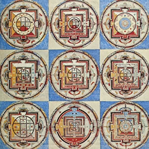 A series of Tibetan mandalas from a temple wall