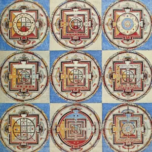 A series of Tibetan mandalas from a temple wall