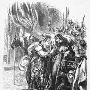 SHAKESPEARE: HAMLET. King Claudius with Queen Gertrude at the performance of The Mouse-Trap. Wood engraving after Sir John Gilbert, 1881
