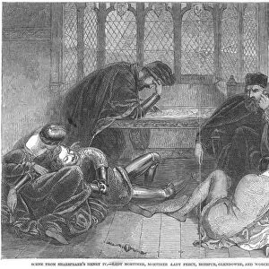 SHAKESPEARE: HENRY IV. Lady Mortimer, Mortimer, Lady Percy, Hotspur, Glendower, and Worcester (Act III, Scene 1): wood engraving depicting a scene in an 1847 London production of the play