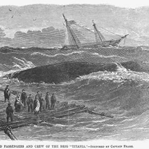SHIPWRECK, c1866. Shipwrecked Passengers and Crew of the Brig Titania. Possibly the ship was wrecked after having collieded with a whale. Wood engraving, American, c1866