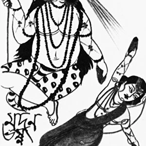 SHIVA. The Hindu god Shiva blasting Kama, god of love, with fire from his third eye