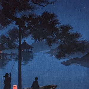 SHUBI PINE, c1910. Two people in a small boat float under a shubi pine tree branch