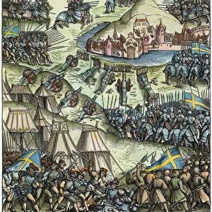SIEGE OF A CITY, c1517. Forces of the Holy Roman Emperor Maximilian I besieging a city