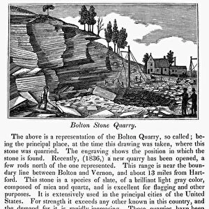 SLATE QUARRY, 1837. Slate quarry at Bolton, Connecticut. Wood engraving, 1837
