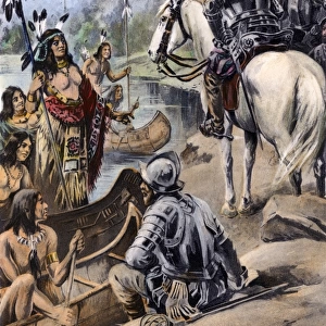DE SOTO: COFITACHEQUI, 1540. The queen of the Cofitachequi Native Americans greets