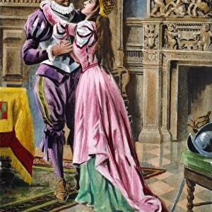 DE SOTO & ISABELLA, 1539. Hernando de Soto taking leave of his wife, Isabella, in Havana, Cuba, 1539, before sailing for Florida. Lithograph, 1904, after an illustration by Alfred Russell