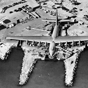 SPRUCE GOOSE, 1947. The H-4 Hercules Spruce Goose flying boat designed by Howard Hughes