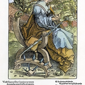 ST. CATHERINE OF ALEXANDRIA (early 4th century A. D. ). Woodcut by Hans Baldung Grien