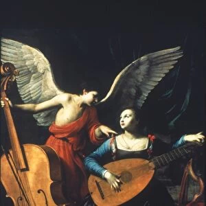 ST. CECILIA AND THE ANGEL. Oil on canvas, c1600, by Carlo Saraceni