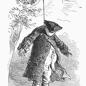 STAMP ACT: EFFIGY, 1765. An effigy of a colonial stamp agent hanging from a tree in protest of the Stamp Act, 1765. Wood engraving, late 19th century, after Felix O. C. Darley