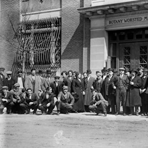 MILL STRIKE, 1912. Striking workers awaiting their pay outside of a mill in Passaic, New Jersey