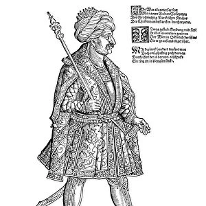 SULEIMAN I (c1494-1566). Sultan of the Ottoman Empire, 1520-1566. German woodcut