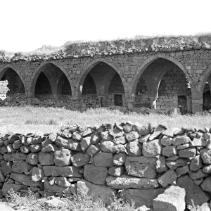 SYRIA: RUINS, 1938. Ruins of an old Christian church in Izra, Syria. Photograph, 1938