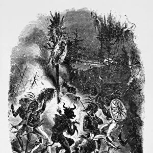 TEXAS: WAR DANCE. Native American war dance in Texas, circa 1840s. Wood engraving, American, 1879, after a drawing by Arthur Lumley