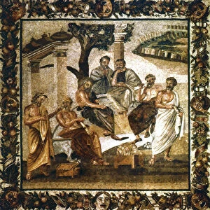 Theophrastus, Plato, Socrates, Epicurus, Pythagoras, and Zeno. Roman mosaic from Pompeii
