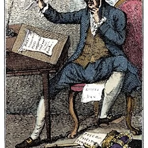 THOMAS PAINE CARTOON, 1791. Mad Tom or the Man of Rights. English cartoon, 1791