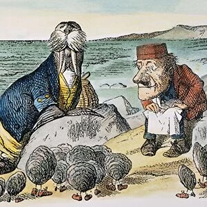 The time has come, the Walrus told the Carpenter and the Oysters, to talk of many things : after the design by Sir John Tenniel for the first edition of Lewis Carrolls Through the Looking Glass