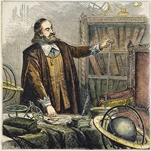TORRICELLI WITH BAROMETER. Evangelista Torricelli (1608-47). Italian mathematician and physicist. Color engraving, 19th century