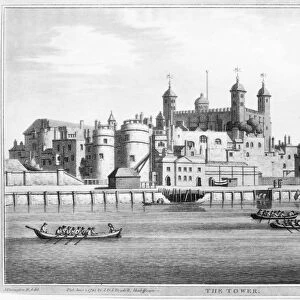 TOWER OF LONDON, 1795. The Tower of London on the River Thames. Lithograph, English