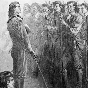 TRAVIS: THE ALAMO, 1836. Willam Barret Travis (1809-1836) mustering his men, among