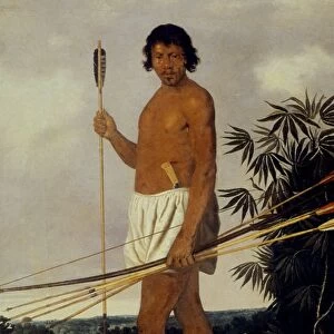 TUPINAMBA NATIVE INDIAN MAN of Brazil, with bow and arrows