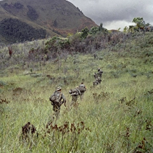 VIETNAM WAR, 1967. American troops securing a landing zone on a mountain top in