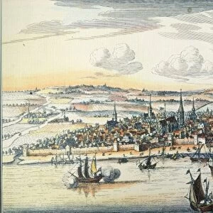VIEW OF BORDEAUX, 1644. Line engraving, 1644, by Matthaus Merian