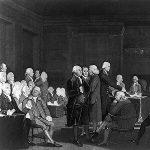 VOTING INDEPENDENCE, 1776. The Continental Congress voting in favor of independence, 1776. Copper engraving by Edward Savage, early 19th century, after a painting by Robert Edge Pine