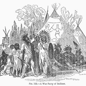 A war party of Native Americans during the American Revolution. Line engraving, 19th century