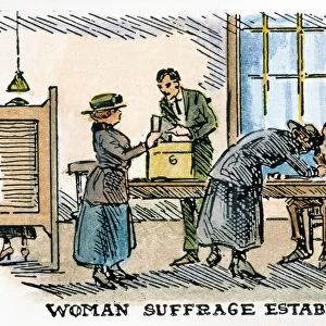 Women voting in an election after the adoption of the 19th (Woman Suffrage) Amendment to the United States Constitution, 1920: American illustration