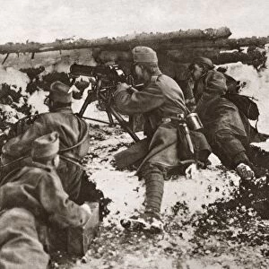 WORLD WAR I: CARPATHIANS. Austrian machine-gun squad in the Carpathian mountains