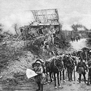 WORLD WAR I: CAVALRY. Patrol of Indian cavalry attached to a British brigade passing
