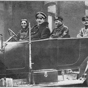 WORLD WAR I: EASTERN FRONT. German officers in a car on the Eastern Front. At left is Mrs